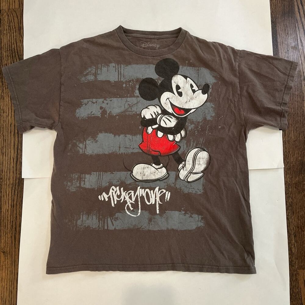 Disney Mickey Mouse T Shirt Brown Grunge Skater Streetwear Y2K Men's Size Large - Picture 5 of 5